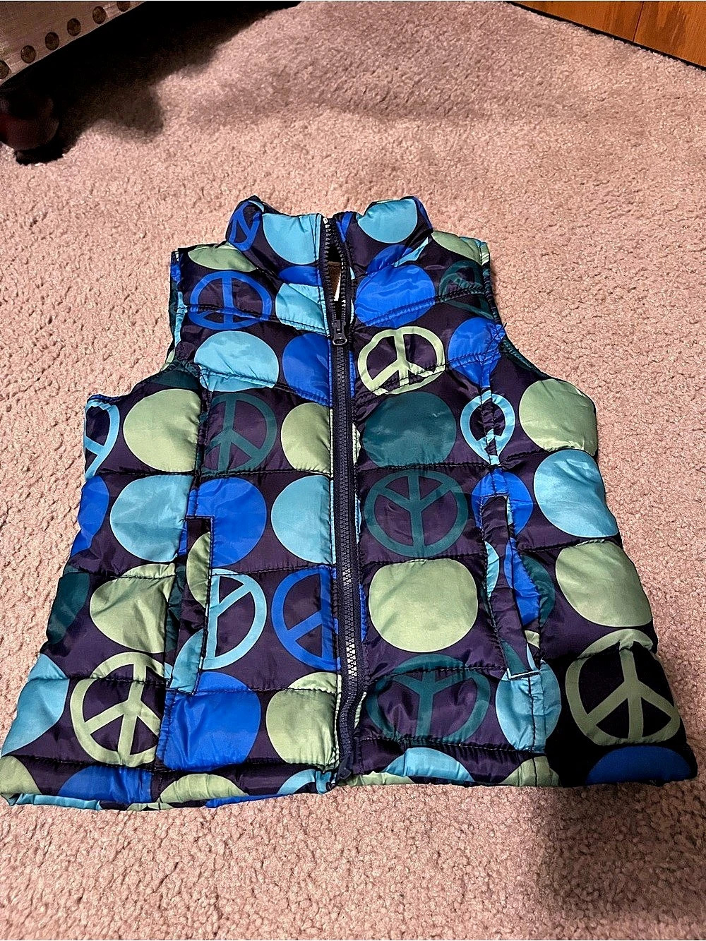 Old Navy Kid’s Geometric Puffer Vest Blue & Green Size M (8) Like New